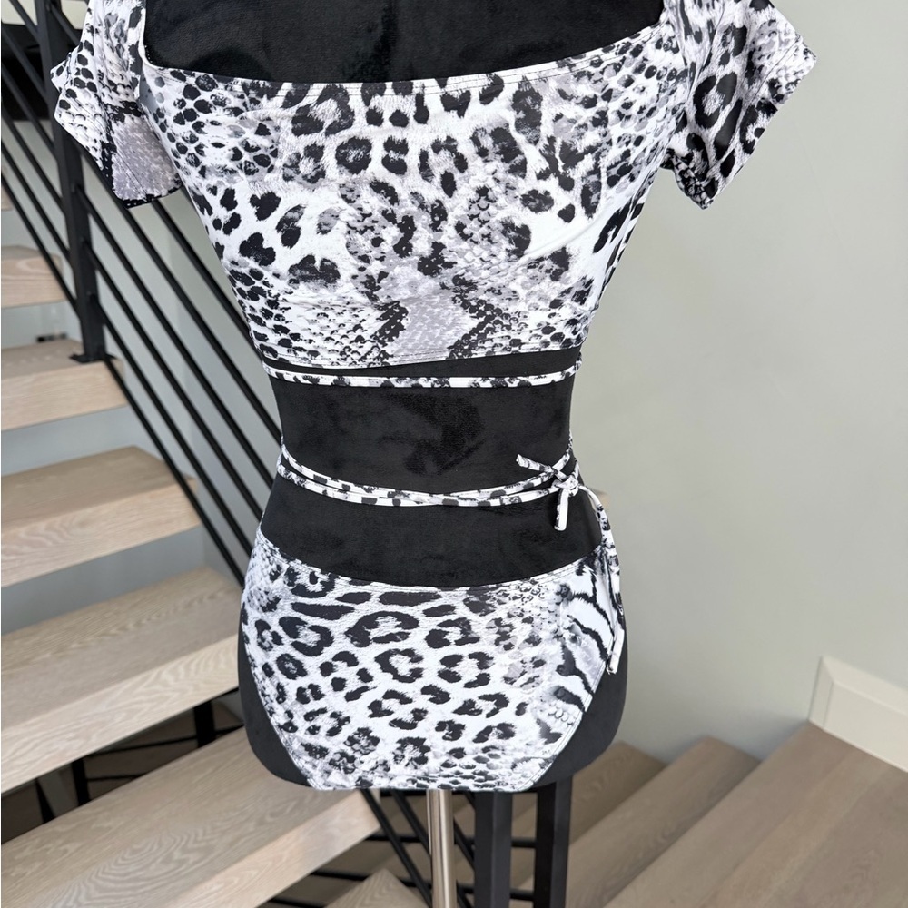 New Snake Print Off-Shoulder 3 piece Swimsuit Swimwear Bikini Beach Set size S - Picture 7 of 7